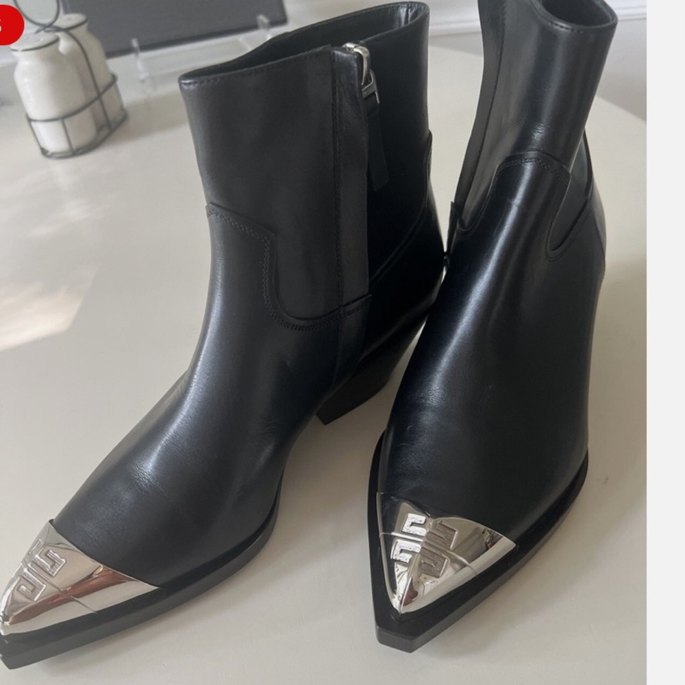 Givenchy Black Ankle Boots with Silver Toe Detail